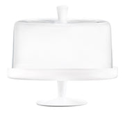 Opal White Cake stand and large Dome with White knob, 12.4"D