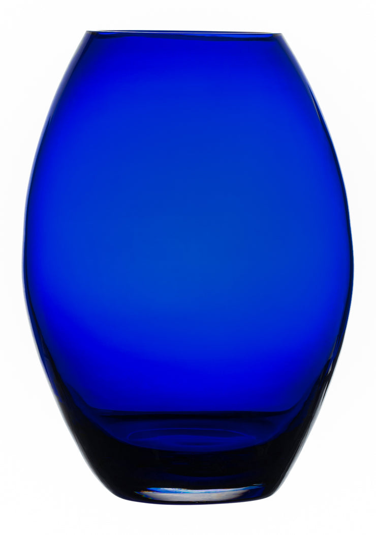 European Handmade Lead Free Crystalline Beautiful Barrel Vase - Cobalt Blue -10" Height