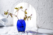 European Handmade Lead Free Crystalline Beautiful Oval Shaped Vase - Cobalt -10" Height