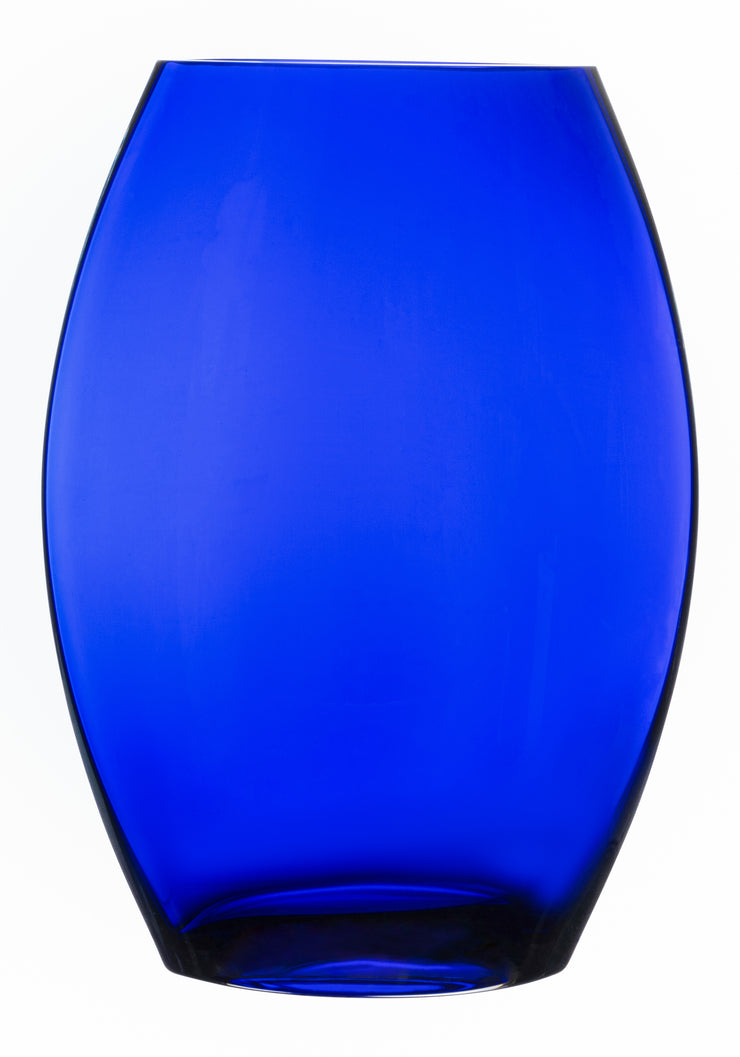 European Handmade Lead Free Crystalline Oval Shaped Vase - Cobalt - 12" Height