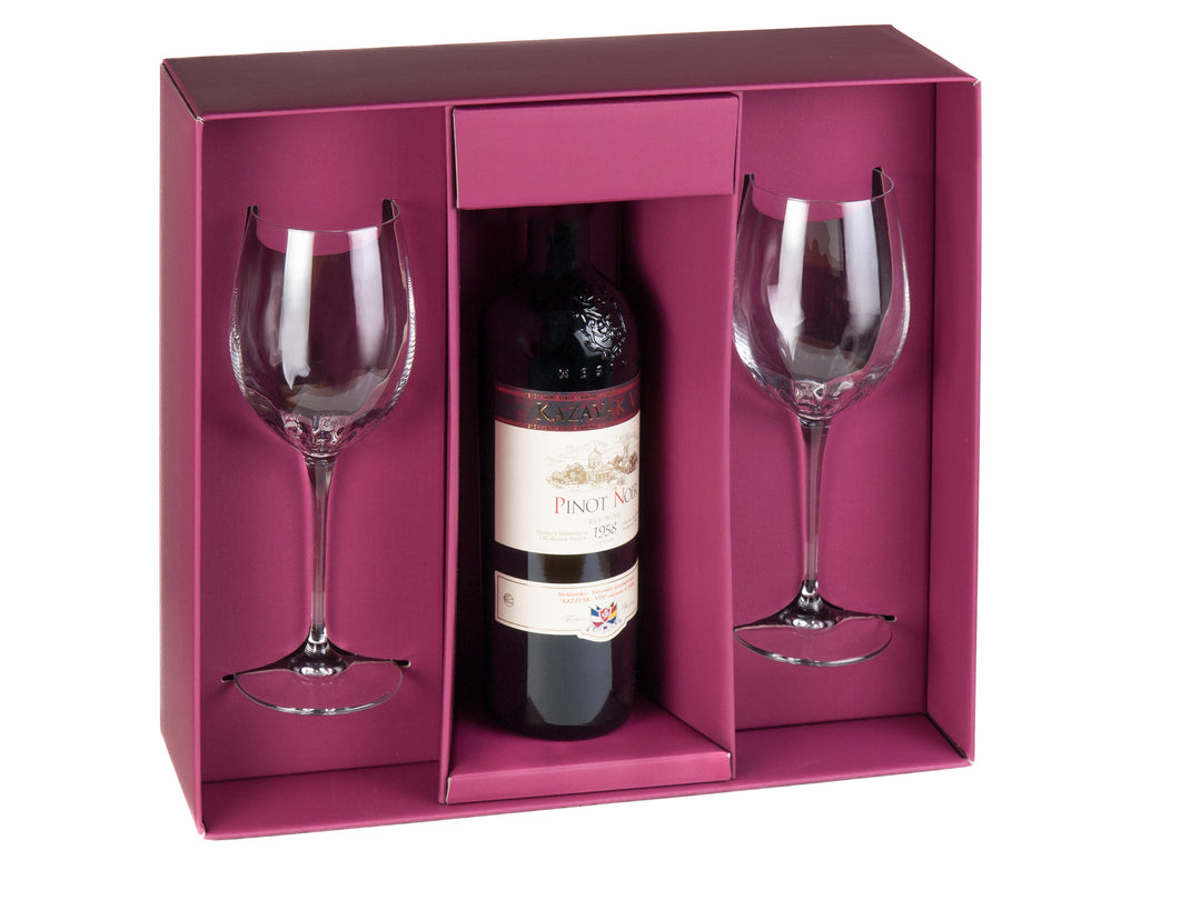 Gift Box, Wine Goblet Set of 2 with Space for Wine Bottle