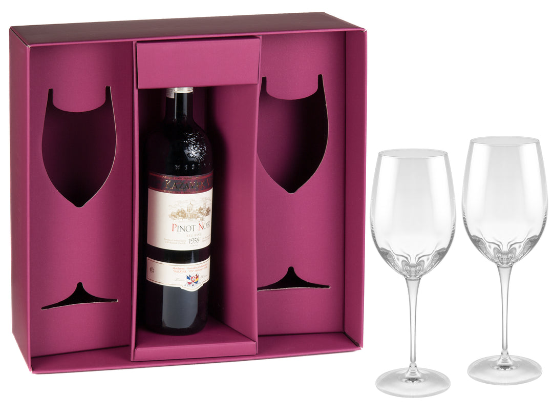 Gift Box, Wine Goblet Set of 2 with Space for Wine Bottle|Barski