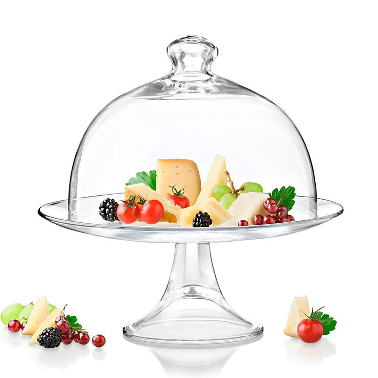 European Lead Free Crystalline Footed Cake Plate W/ Dome -Perfect For Cake - Cookies - Fruit - Plate is 13" Diameter, Dome is 11" Diameter