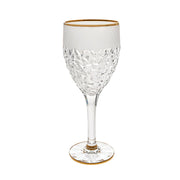 European Crystal Stemmed Wine / Water Goblet - W/ Frosted Border & Gold Rim - 11 Oz. -Set of 6