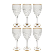 European Crystal Red or White Wine Stemmed Glasses - Raindrop Design W/ Gold Rim - 12 Oz. - Set of 6