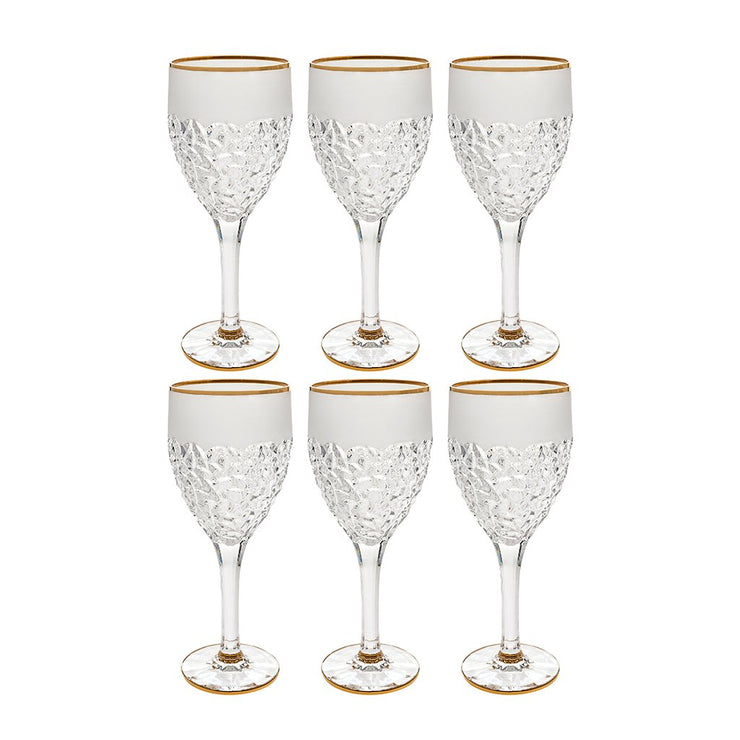 European Crystal Red or White Wine Stemmed Glasses - Raindrop Design W/ Gold Rim - 12 Oz. - Set of 6