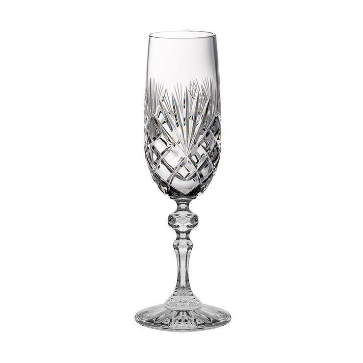 European Hand Cut Crystal Wedding Champagne Flute Glasses  - 6 oz, Set of 6