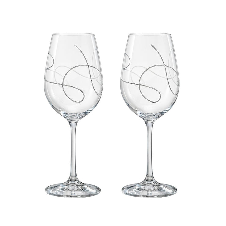 European Lead Free Crystalline Wine Goblets W/ String Design - 16 Oz. - Set of 2