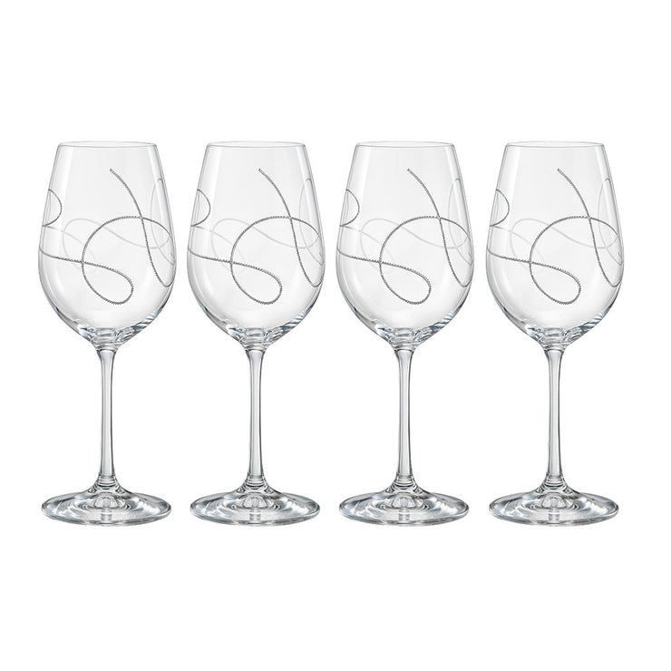 European Lead Free Crystalline Wine Goblets W/ String Design - 16 Oz. - Set of 4
