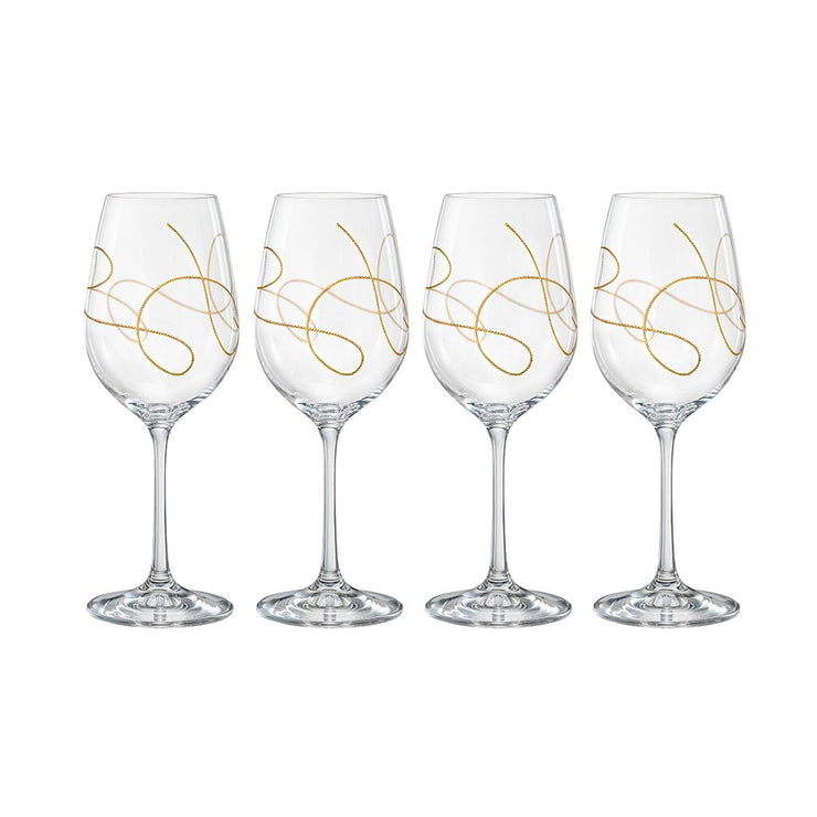 European Lead Free Crystalline Wine Goblets W/ Gold String Design - 16 Oz. - Set of 4