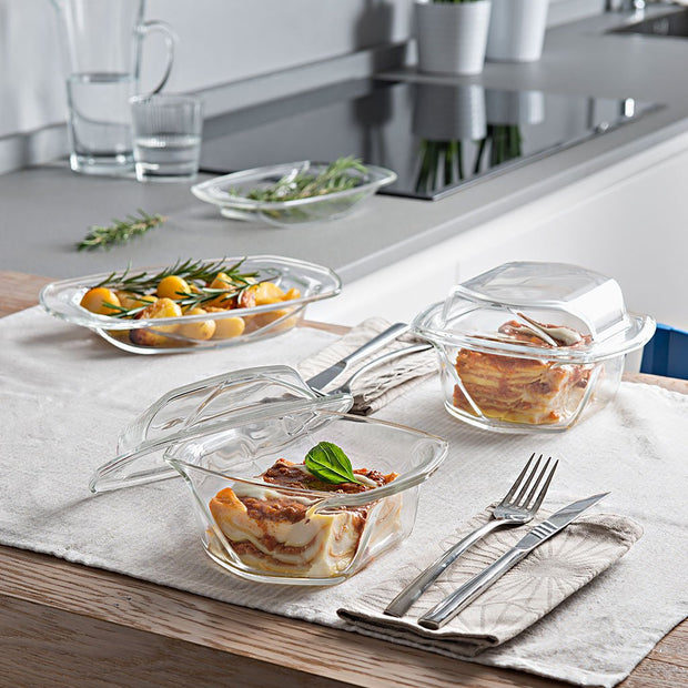 European Lead Free Crystalline Oven To Table Dishes - Set / 2- Can be used Directly from heating the food in oven to serve on table - (Cover and base can be used as separate Serving Trays) Small