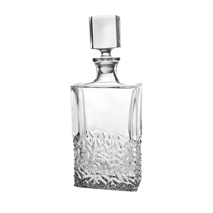 European Crystal Rectangular Shaped Whiskey Decanter - Liquor - Vodka - Wine - W/ Stopper - Raindrop Design-  25 oz. - 12" Height