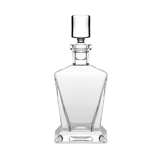 European Lead Free Crystalline Square Whiskey Decanter - Liquor - Vodka - Wine - W/ Stopper - W/ Nice Square Base -  25 oz.