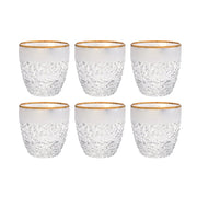 European Crystal Double Old Fashioned Tumblers - W/ Frosted Crack Design & Gold Band - 12 Oz. - Set of 6
