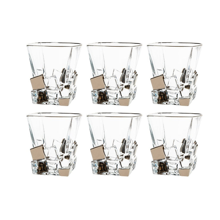 Crack Double Old Fashion with Pltinum, 11.7 oz. Set of 6