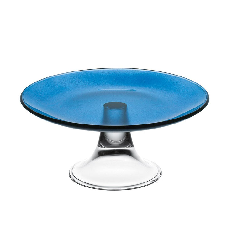 European Lead Free Crystalline Footed Cake Plate - Dark Blue - 8" Diameter