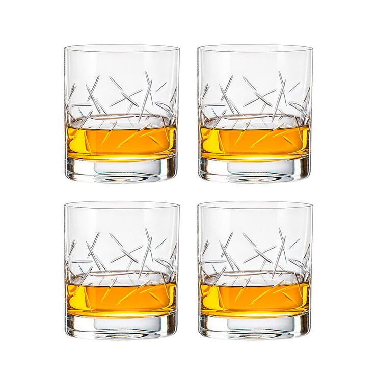 European Lead Free Crystalline Old Fashioned Whiskey Glasses - Rocks Glass - Bourbon- Scotch - Cognac - 12 Oz. - Set/ 4