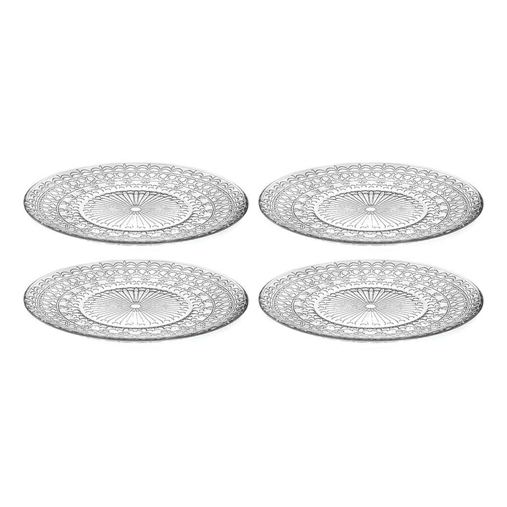European Lead Free Crystalline Glass Dinner Plate - Set of 4 Plates - Designed - 10.2" Diameter