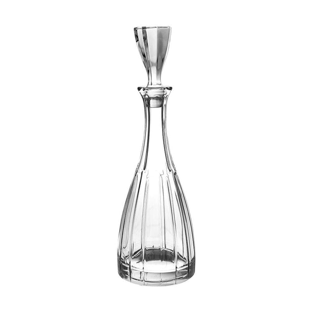 European Crystal Wine Decanter W/ Classic Clear Striped Design - 28 Oz. - 14.2" Height
