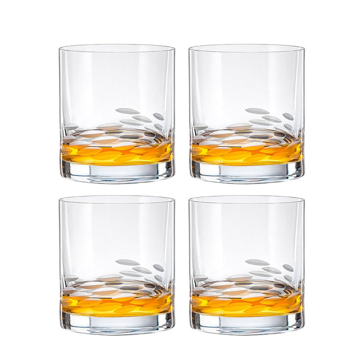 European Lead Free Crystalline Old Fashioned Whiskey Glasses - Rocks Glass - Bourbon- Scotch - Cognac - Frosted Design- 12 Oz. - Set/ 4