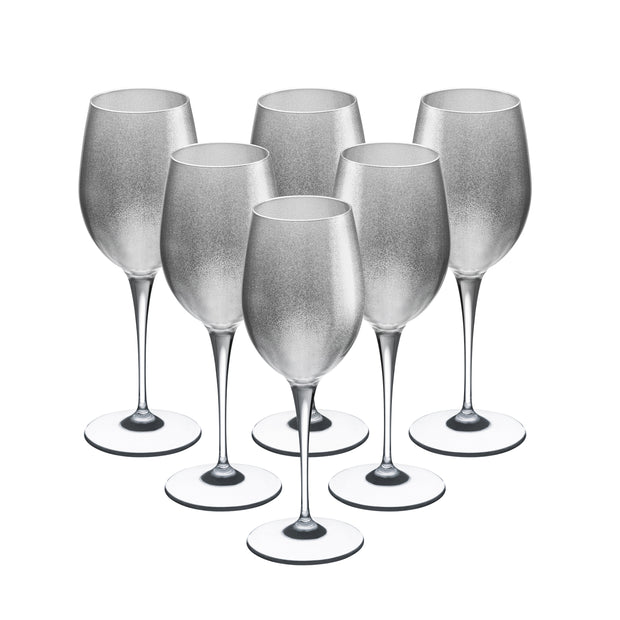Opaque White Wine Glass Silver, 14 oz. Set of 6