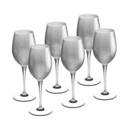 European Lead Free Crystalline Stemmed White Wine Goblets - Decorated in Silver - 14 Oz. - Set of 6