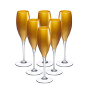 European Lead Free Crystalline Wedding Champagne Flute Glasses  - Gold Decorated , 11 oz. - Set of 6