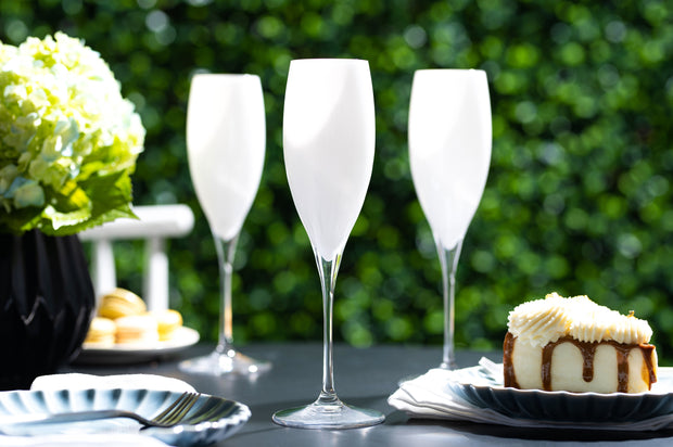 European Glass Toasting Flute - Champagne - Flutes - Set of 6 Crystal Glasses - Wedding Toasting Flutes - White- Opal- 11 oz.