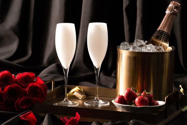 European Glass Toasting Flute - Champagne - Flutes - Set of 6 Crystal Glasses - Wedding Toasting Flutes - White- Opal- 11 oz.