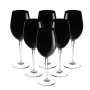 European Red Wine Glass - Water Glass -  Bold Black - Stemmed Glasses  - Set of 6 Goblets - 18 oz.