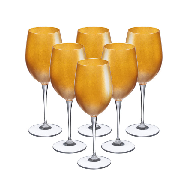 European Lead Free Crystalline Stemmed Red Wine Goblets - Decorated in Gold - 18 Oz. - Set of 6