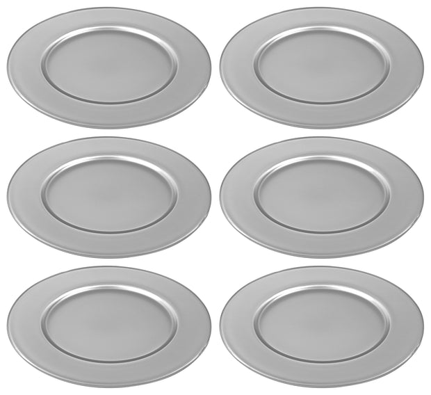European Glass Charger - Plates - Stunning Silver- 12.5" Diameter - Set of 6