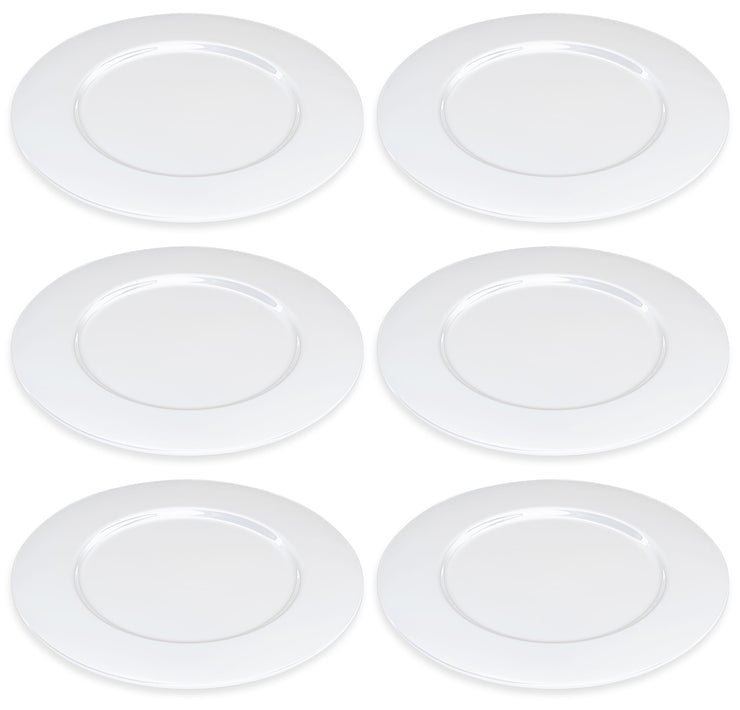 European Glass Charger - Plates - White- Opal 12.5" Diameter - Set of 6