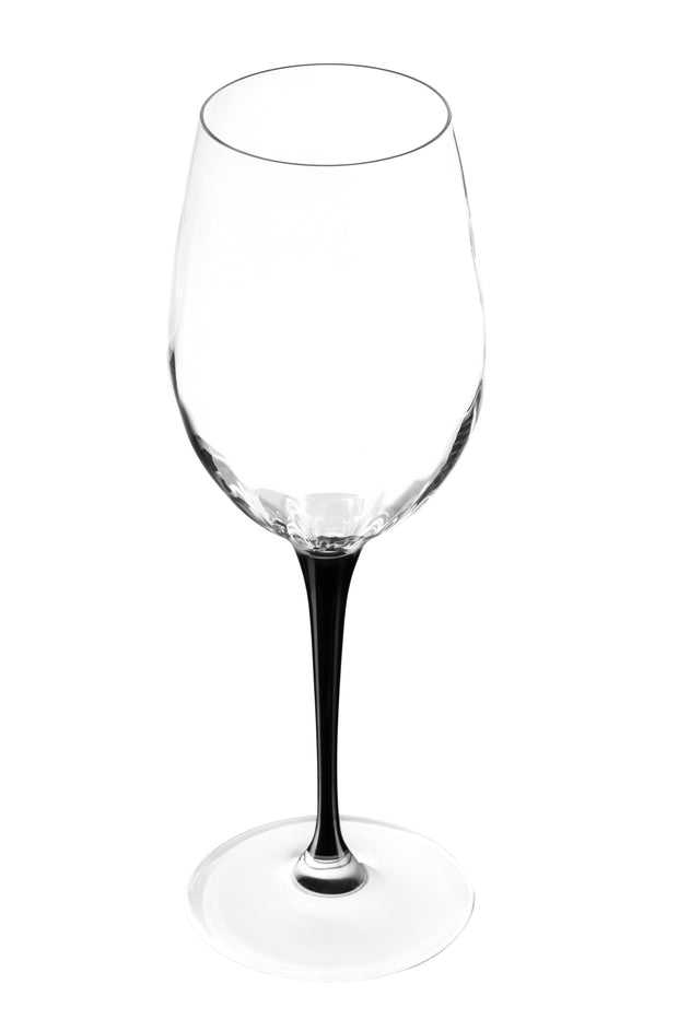 European Glass Goblet - White Wine Glass - Water Glass -  Black Stem -Stemmed Glasses-Set of 6- 14 Oz.
