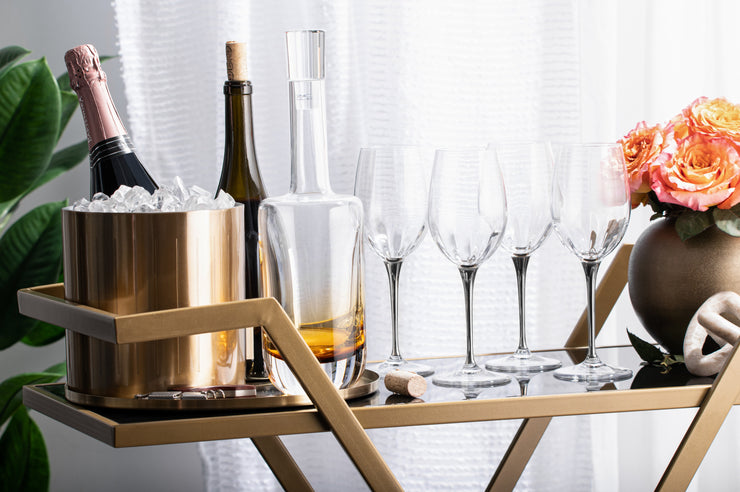 European Glass Goblet - White Wine Glass - Water Glass - Silver Stem -Stemmed Glasses-Set of 6- 14 Oz.