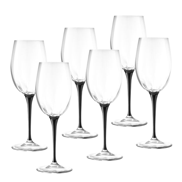 European Glass Goblet - White Wine Glass - Water Glass -  Black Stem -Stemmed Glasses-Set of 6- 14 Oz.