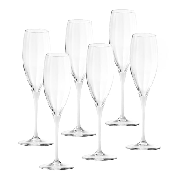Barski Champagne - Flute - Glass - Glass Crystal - Wedding Toasting Flutes - with Butterfly Imprint - Assorted Colour Stem - Set of 6 Glasses 9 oz.