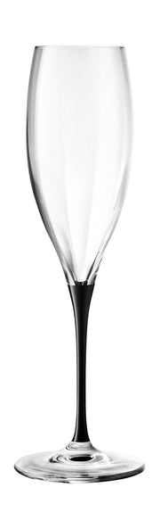 European Glass Stemmed Champagne Toasting Flutes- Bold Black Stem- 11 Oz. - Set of 6