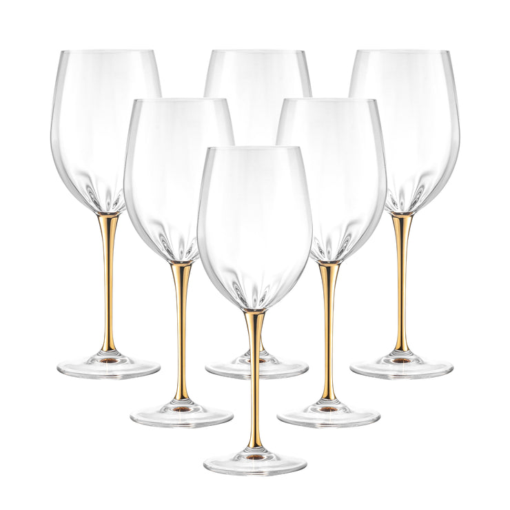 European Glass Stemmed Red Wine Goblets - Water Goblets- Shiny Gold Stem- 18 Oz. - Set of 6