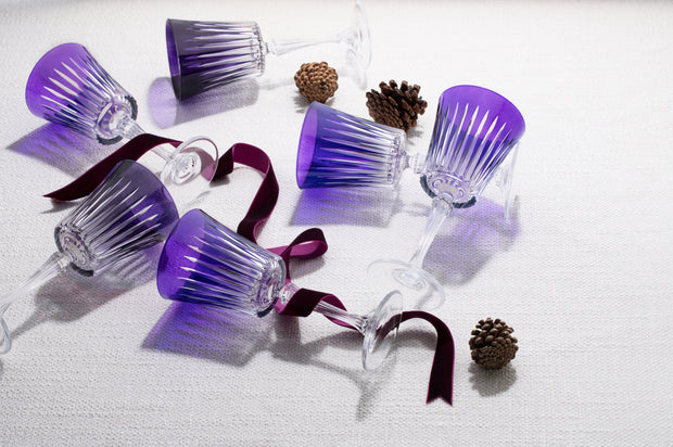 European Glass Red Wine - White Wine - Water Glass - Purple - Stemmed Glasses - Set of 6 Goblets - 10 oz. Beautifully Designed