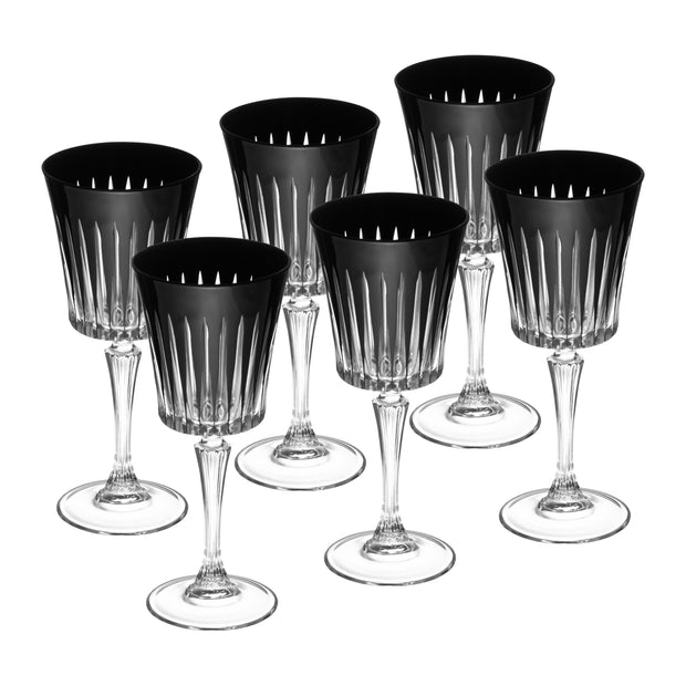 European Glass Red Wine - White Wine - Water Glass - Black - Stemmed Glasses - Set of 6 Goblets - 10 oz. Beautifully Designed