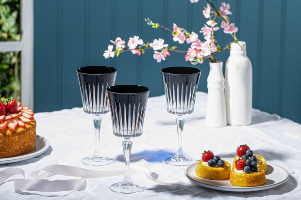 European Glass Red Wine - White Wine - Water Glass - Black - Stemmed Glasses - Set of 6 Goblets - 10 oz. Beautifully Designed