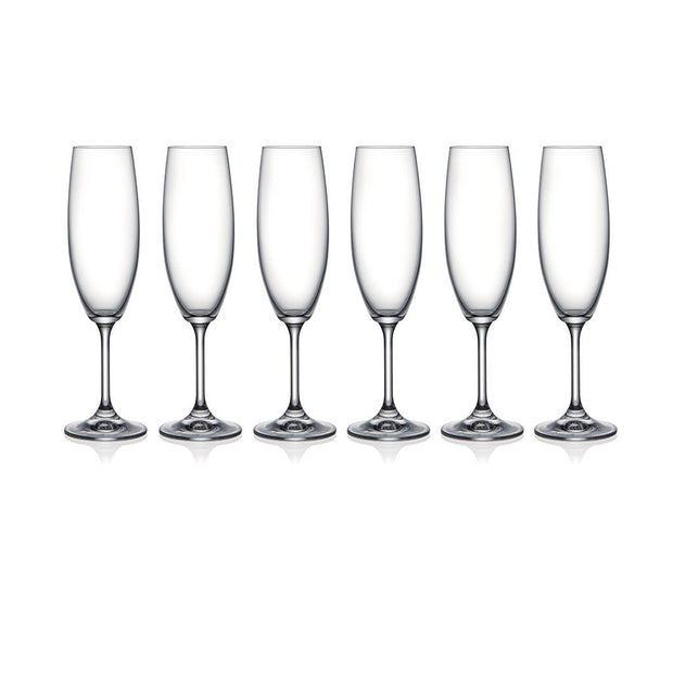 European Lead Free Crystalline Wedding Champagne Flute Glasses  - Gift Boxed - 9 oz. - Set of 6