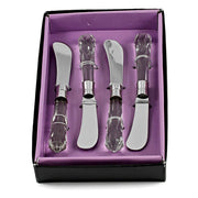 European Butter Spreader - For Butter - Cheese - Jam - Jelly - Knife - Stainless Steel Blade W/ Crystal Handle -5.75" L- Beautiful Gift Box - Set of 4