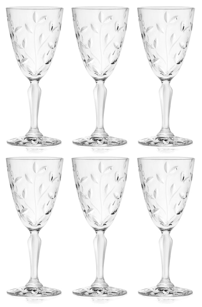 Wine Glass, Set of 6 Goblets , 7.75 oz., Beautifully Cut Crystal