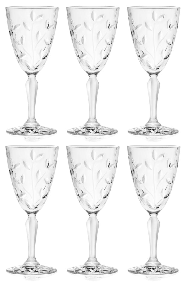 Wine Glass - Goblet - Red Wine - White Wine - Water Glass - Stemmed Glasses - Set of 6 Goblets - Crystal like Glass - 7.7 oz. Beautifully Cut Designed - Made in Europe