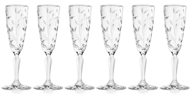 Toasting Flute Glass -Champagne - Flutes - Set of 6 Flute Crystal Glasses - Wedding Toasting Flutes - Designed - 5.4 oz - Made in Europe