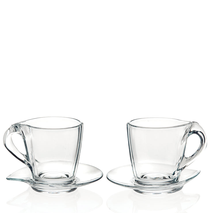 Belle Glass Espresso Cups with Saucer Set - 3.5 oz - Set of 2, 3.5