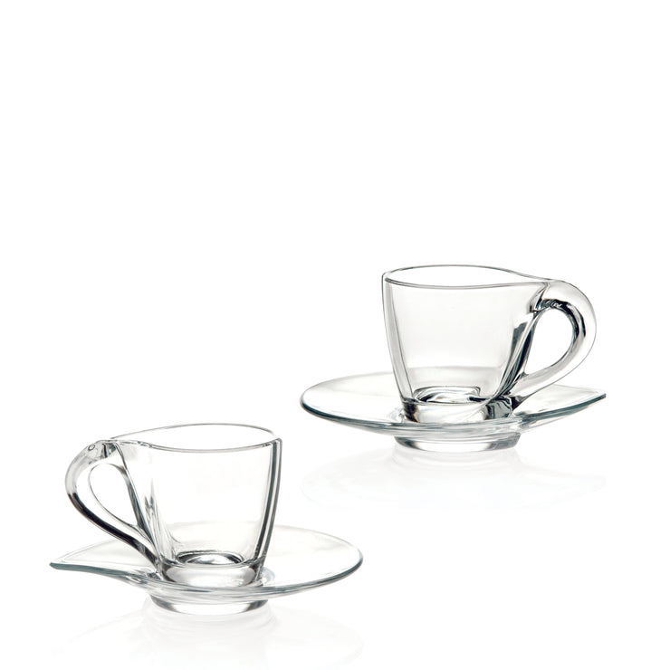 Belle Glass Espresso Cups with Saucer Set - 3.5 oz - Set of 2