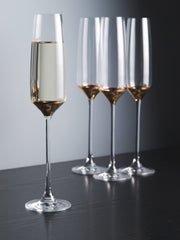 European Handmade Lead Free Crystalline Champagne Flutes- Decorated And Dipped in 20 K gold on the bottom - 5.75 oz. - Set of 4